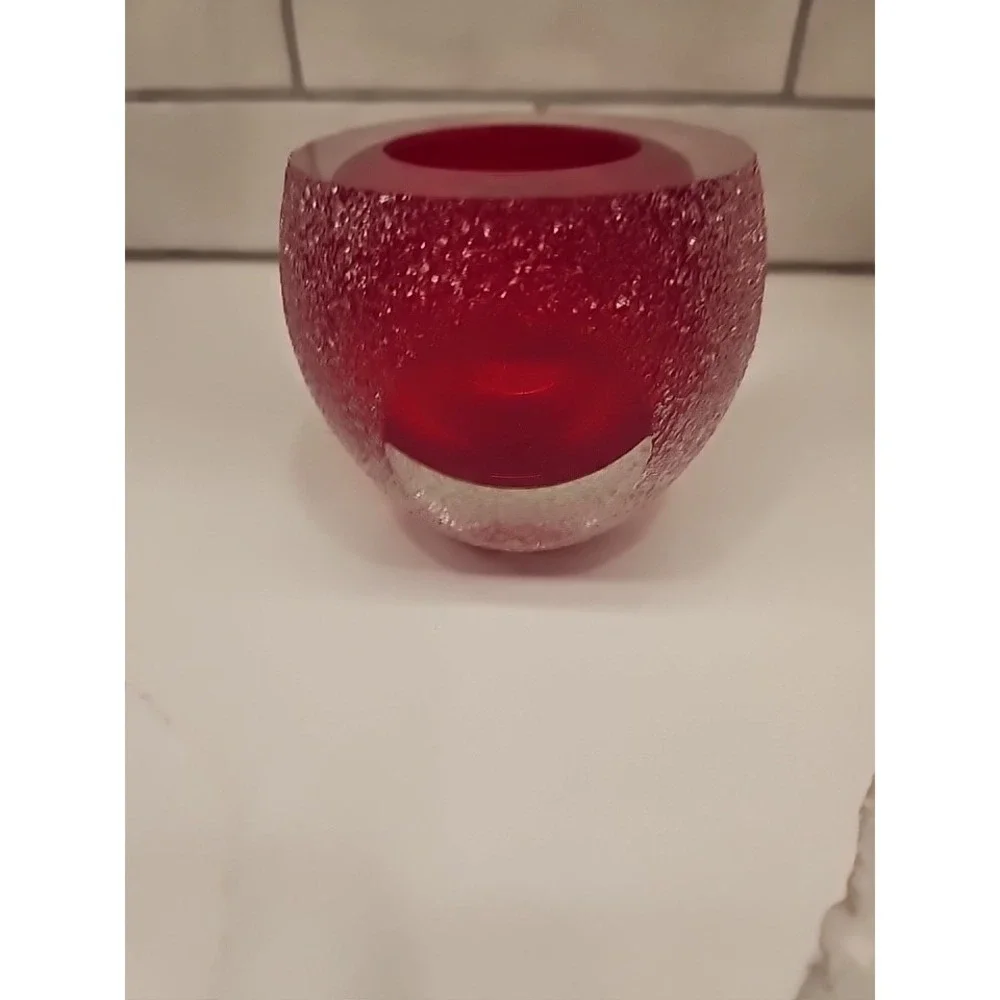 Ruby Red Fifth Avenue Geode Crystal Frosted Votive Glass‎ Candle Holder